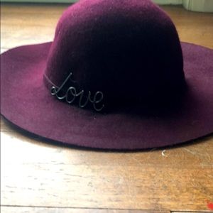 BCBGeneration burgundy felt hat with love insignia
